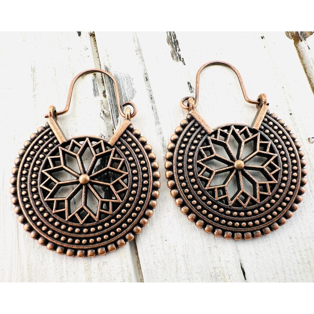 Moravian Hoop Earrings Copper Alloy 18-Point Star NEW‎